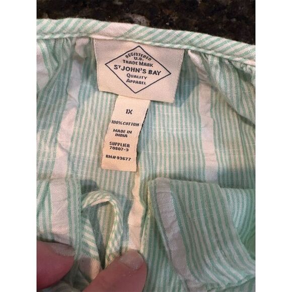 St. John's Bay Women's 1X Green Striped 3/4 Sleeve V-Neck Blouse NWT - Picture 8 of 9